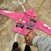 Hearujoy American pink sweatshirt zip up hoodie streetwear oversized 2000s harajuku new y2k tops casual hoodies tracksuit men clothing